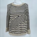 Sam Edelman Chunky Knit Striped Sweater Neutral Black Beige Textured Cozy Sz L Photo 2