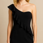 Chiara Boni 295  Marine Ruffled One-Shoulder Dress Size 42 Color Black Photo 0