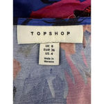 Topshop  Floral V-Neck A-Line Satin Mini Dress US 4 Blue Pink Short Sleeve Button Photo 11