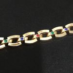 Gold tone Chunky Chain Bracelet with Colored Rhinestones Photo 3