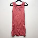 Made in Italy 100% Linen 3D Floral Tank Dress Medium Beachy Coastal Nautical Pink Photo 1