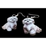 Bichon Frise Earrings New Dangle Hooks Double Sided Fluffy White Teddy B… Photo 7