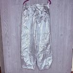 ZARA  Shiny Metallic Silver Parachute Mid Rise Pants Trousers futuristic foil med Photo 3