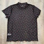 Moa Moa Y2k Vintage  Black Mesh Sheer Heart Patterned Baby Tee Womens Size Medium Photo 4