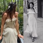 Free People NEW Lush Life Linen Strapless Midi Dress Small Off White Cottagecore Photo 2