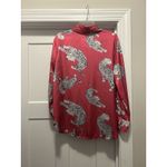 Hot Pink Satin With Leopards Button Top Blouse Oversize Long Size Large Office Photo 3