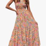 Zesica Crossover Halter Neck floral low back maxi dress Orange Size M Photo 0