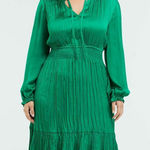 Estelle Emerald Green Shirred Long Sleeve Satin Pleated Dress 2X Holiday Event Photo 0