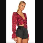 For Love & Lemons Davina Red Floral Tie Front Cropped Blouse XS Photo 4