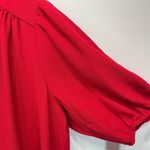 London Times Red Crepe Shift Dress Pleated Back & Shoulders V Neck Half Sleeve Photo 4