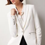 Veronica Beard White Scuba Zip Pocket Dickey Office Travel Blazer Jacket Size 6 Photo 0