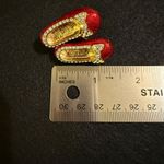 Ruby Red Dorothy Shoes Enamel w Rhinestone Vintage Pin Brooch Jewelry Photo 4