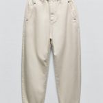 ZARA NWT Z1975 Baggy High Waisted Paperbag Jeans Ecru Off White Size 30 Photo 4
