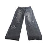 Hot Topic  Womans Black‎ Frayed Star Patch Wide Leg Denim Pants Size Large Goth Photo 1