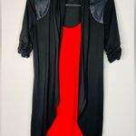 Delirious Black & Red Layered Tunic Dress Small Faux Leather Shoulder Detail Photo 2
