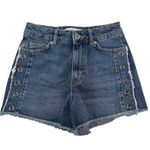ZARA ‎ Denim Shorts Womens 2 High Rise Grommet Side Fray Hem Summer Cutoff Photo 1