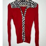 Vintage Y2K Fontana Red Ribbed Knit Double Zip Satin Zebra Print Trim Sweater M Size M Photo 0