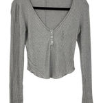 Free People Intimately Grey Ribbed Long Sleeve Cropped Henley Blouse Womens XS Photo 0