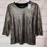 Rebecca Malone  Women’s Gold and Black Shimmer Sheen Stretchy Blouse Sz M Photo 1