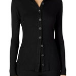 Enza Costa Shirt Women‎ XS Black Ribbed Knit Collared Button Long Sleeve Tunic Photo 0