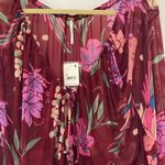 Free People Of Paradise Floral Tie Ruched V-Neck Button Long Sleeve Top M NWT Photo 9