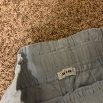 RIVIR Shorts Small Blue Tan Stripes Paper Bag Waist Linen Cotton Blend Elastic Photo 1