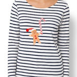 Boden Gingerbread Candy Cane Holiday Stripe Long Sleeve Top Size 4 Festive White Photo 0