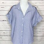 Japna Japan Blue & White Courier Stripe Casual Button Down Top Size Large Photo 1