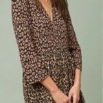 Anthropologie Maeve by Juno Dress Women's Large Brown Black Animal Print V-Neck Photo 0