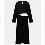 ZARA NWT  CUTOUT GOLD ACCENT MIDI BLACK DRESS SIZE S Photo 4