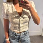 Boutique Floral White Blouse with Lace Trim Photo 2