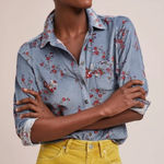 Anthropologie  Building 18 Floral Corduroy Button Down Shirt Size 0 Photo 0