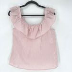 Club Monaco  Asmund Stripe Ruffle Tank Top Size S Blush Pink White Square Neck Photo 3