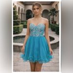 NWT Narianna Corset Back Strapless Blue Tulle Babydoll Dress M Green Size M Photo 4