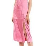 Gianni Bini  GB Short Sleeve Sateen Ruched Front  Dress Size Large Pink  NWT Photo 0