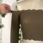 Garage Khaki Green Off The Shoulder Scallop Trimmed Crop Top Photo 1