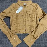 Urban Outfitters Jolie Ruched Button-Down Top NWT Size M - Light Brown Photo 4