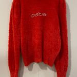 Bebe Red Fuzzy Logo Sweater Size L Soft Long Sleeve Pullover Photo 0