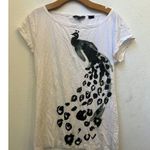 French Connection  White Tee with Black Peacock Design Photo 0