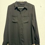 Apt. 9  Essentials Black Button Down Blouse Size M Long Sleeve Roll Tab Shirt Top Photo 4