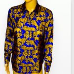 J.Crew  Collection Royal Blue Gold
Lion Print Silk Shirt Blouse Size 0 Photo 7