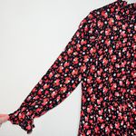 ZARA Black Red Floral Printed High Neck Long Sleeve Midi Dress Photo 3