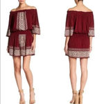 Tularosa Fiona Burgundy Off The Shoulder Embroidered Smocked Boho Dress Medium Photo 5