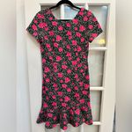 Betsey Johnson  Pink Leopard Rose Garden Floral Ruffle Cottage Core Size 12 Large Photo 3