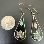 Vintage Alpaca Mexico Mexican Silver Black Enamel Abalone Inlay Teardrop Earring Photo 4