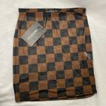 Pretty Little Thing NWT Brown Checkered Mesh Mini Beach Skirt Photo 1