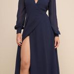 Lulus NWOT  My Whole Heart Dark Navy Blue Long Sleeve Wrap Dress Maxi Size 1X Photo 2