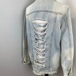 Mono B Light Was Distressed Ripped Denim Jean Jacket Large Blue Photo 6