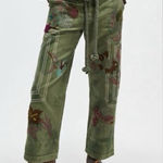 Free People NWT We The Free Electric Sands Embroidered Pants in Green Photo 0