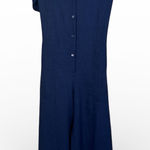 Max Studio  Navy Blue Wide Leg Jumpsuit Womens M Short Sleeve Classic Preppy Work Photo 0